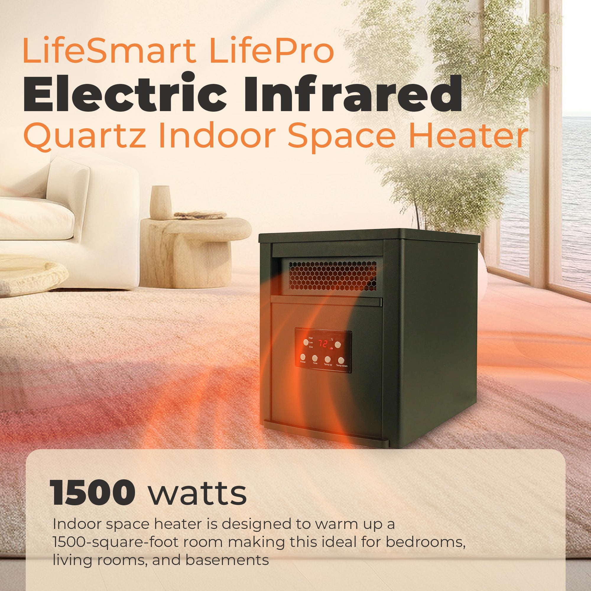 Lifesmart 6 Element 1500W Electric Infrared Quartz Space Heater (Open Box)