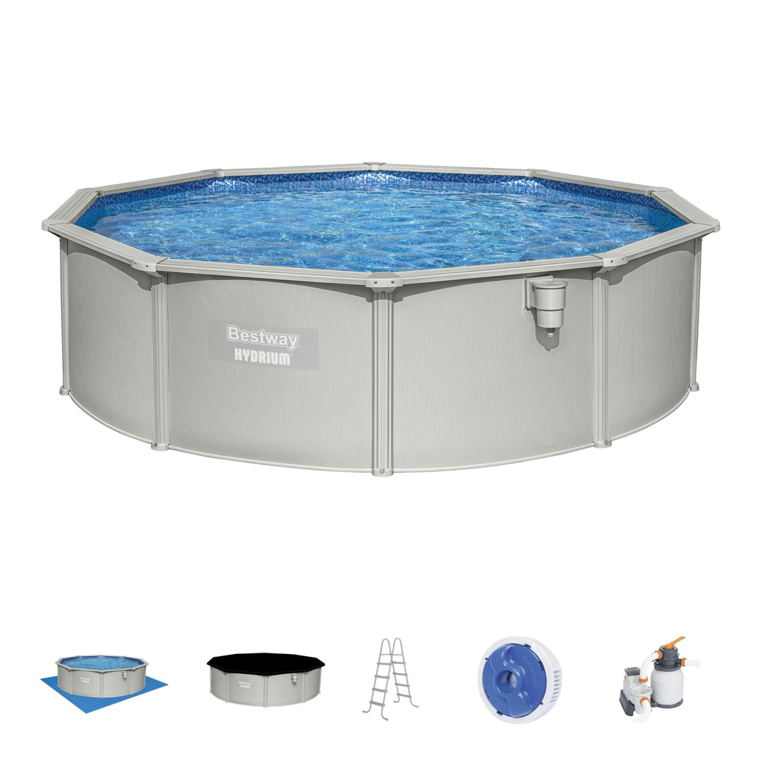 Bestway Hydrium 15' x 48" Round Steel Wall Above Ground Swimming Pool Set, Gray