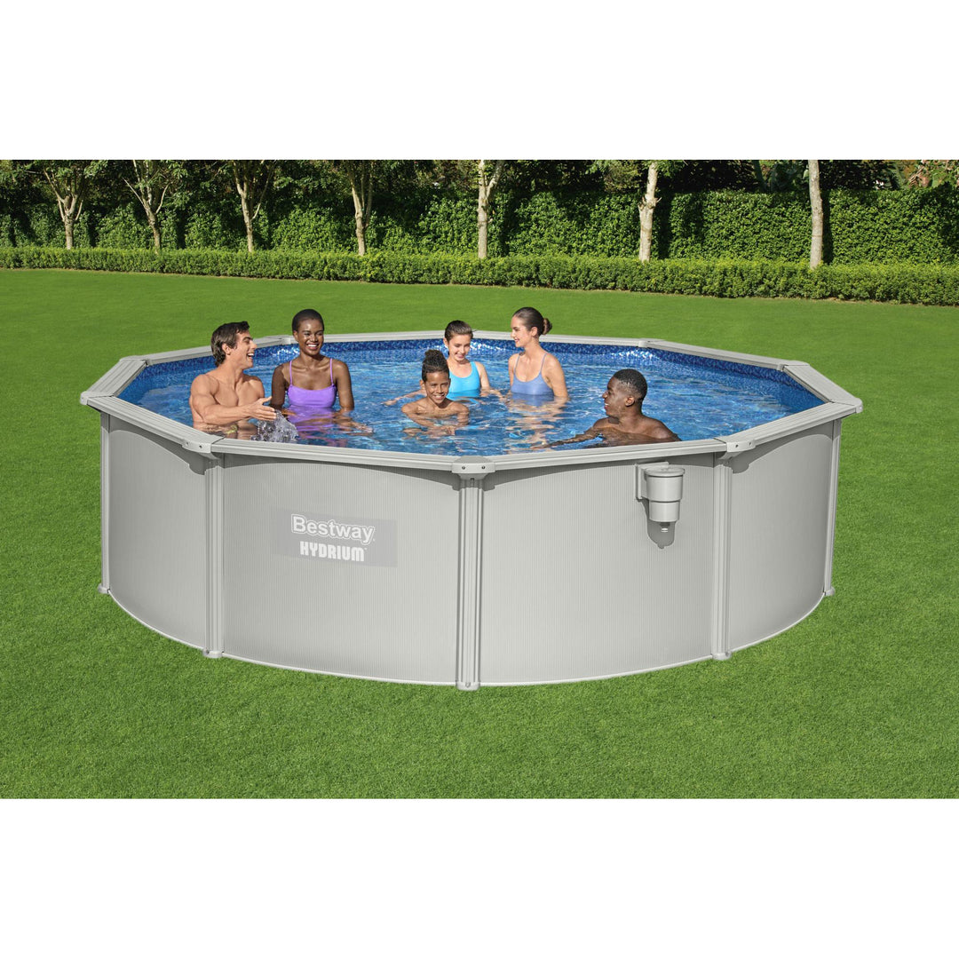 Bestway Hydrium 15' x 48" Round Steel Wall Above Ground Swimming Pool Set, Gray