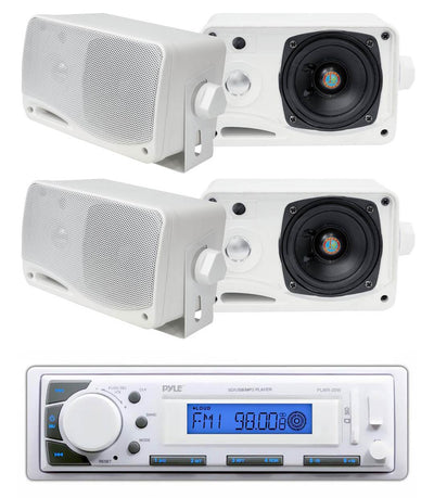 4) New Pyle PLMR24 3.5" 400W 3-Way Marine Speaker System + PLMR20W MP3 Receiver