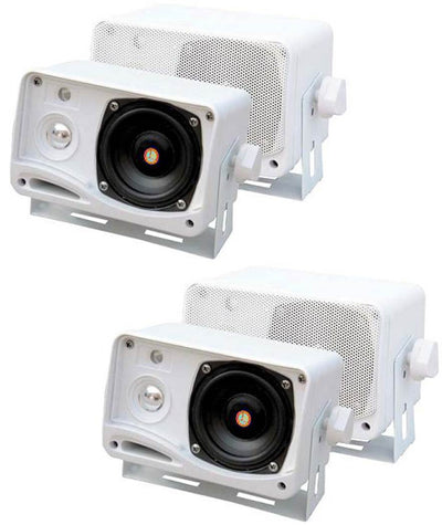 4) New Pyle PLMR24 3.5" 400W 3-Way Marine Speaker System + PLMR20W MP3 Receiver