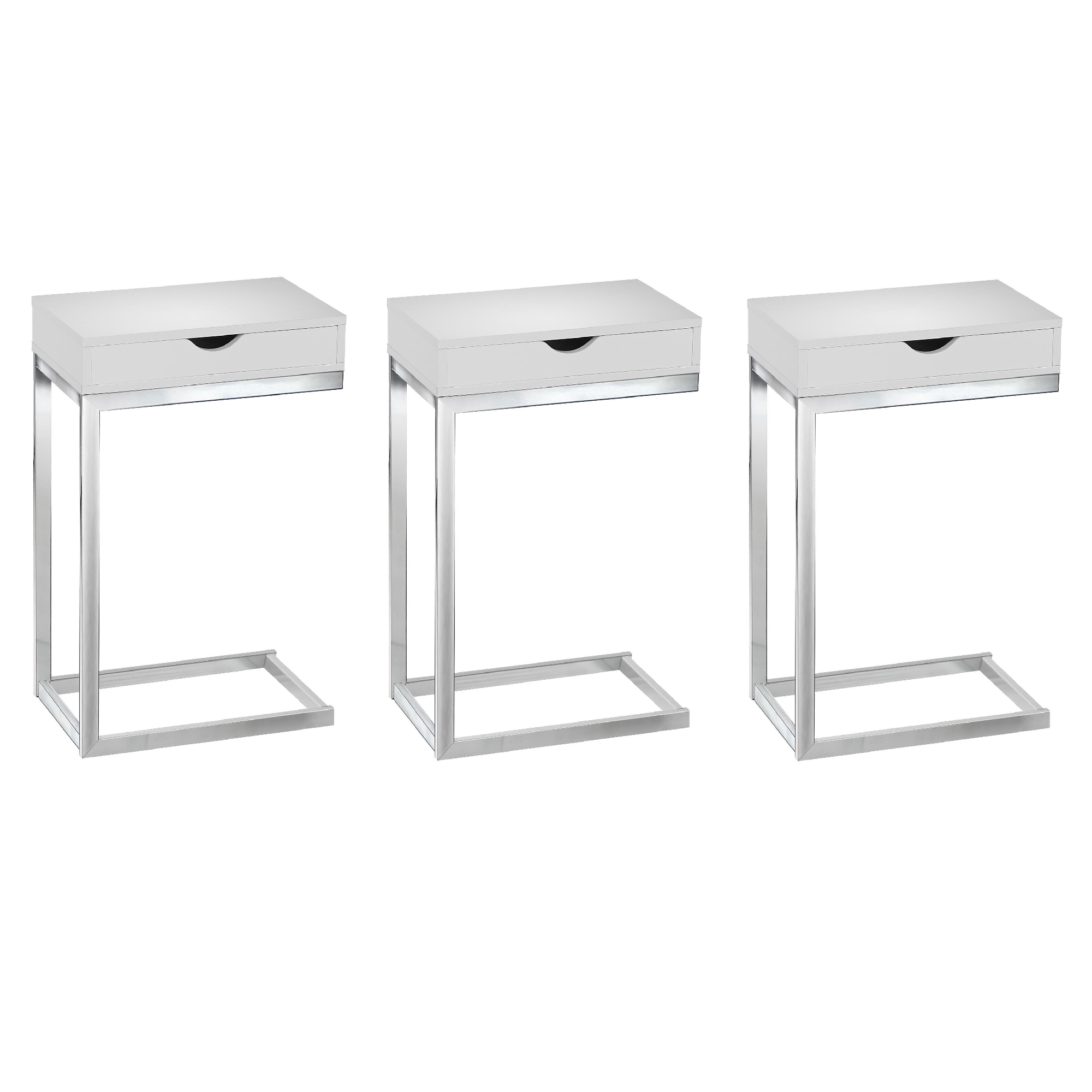 Monarch Specialties Accent End Table with Drawer, Glossy White (3 Pack)