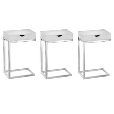 Monarch Specialties Accent End Table with Drawer, Glossy White (3 Pack)