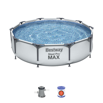 Bestway 10ft x 10ft x 25ft Steel Pro Round Family Swimming Pool & Water Test Kit - VMInnovations