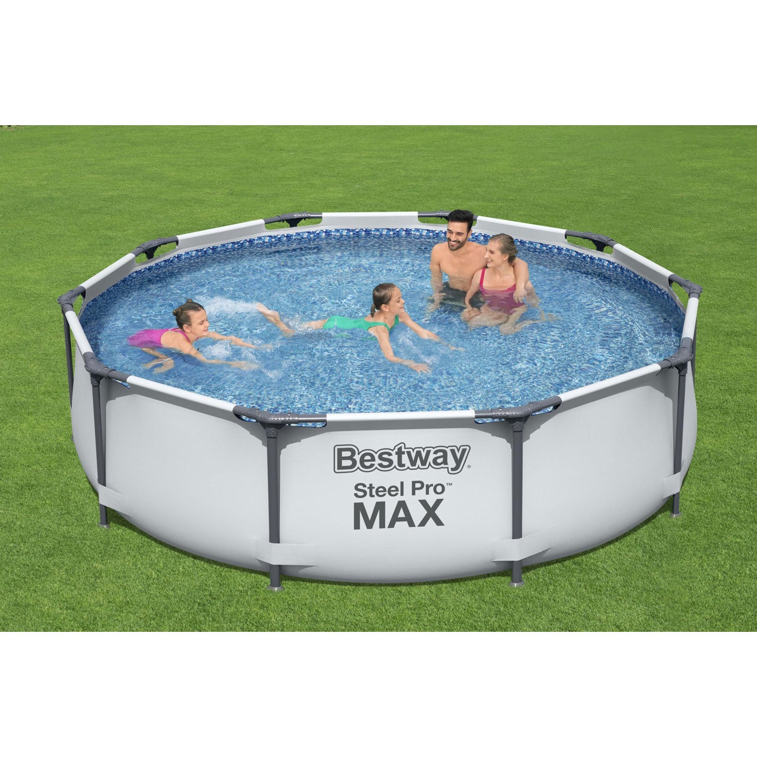 Bestway 10ft x 10ft x 25ft Steel Pro Round Family Swimming Pool & Water Test Kit - VMInnovations