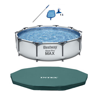 Bestway 10' x 30" Steel Pro Above Ground Pool Bundle w/ Cleaning Kit & Cover