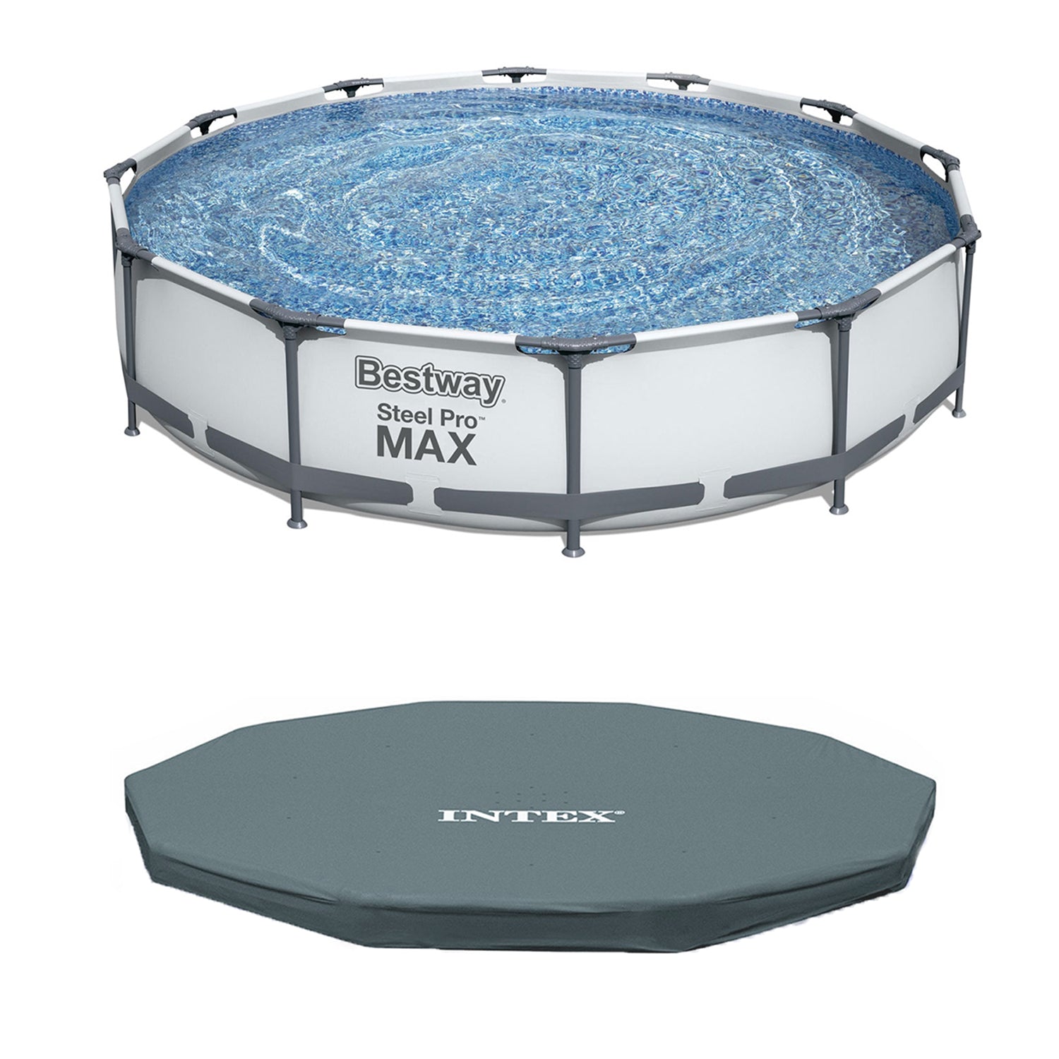 Bestway Steel Pro 12' x 30" Frame Above Ground Pool Set with INTEX Pool Cover