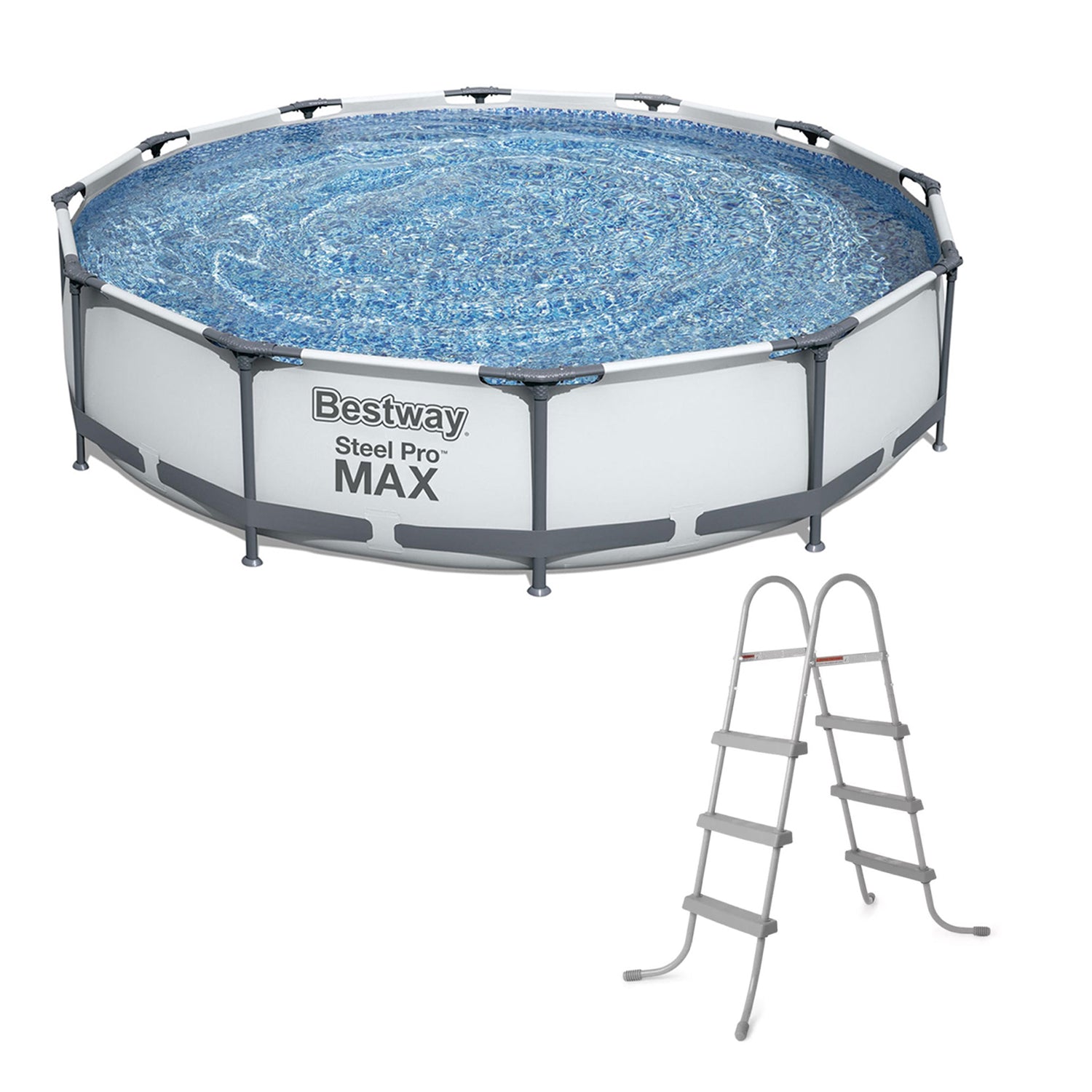 Bestway Steel Frame Pool w/ Filter Pump & 36” Steel Pool Ladder w/ No-Slip Steps - VMInnovations
