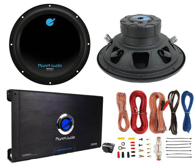 2) Planet Audio AC12D 12" 3600W Subwoofers + 2600W 2-Channel Amplifier + Amp Kit