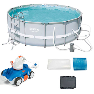 Bestway 14' x 48" Power Steel Frame Above Ground Round Pool Set and Robo Cleaner