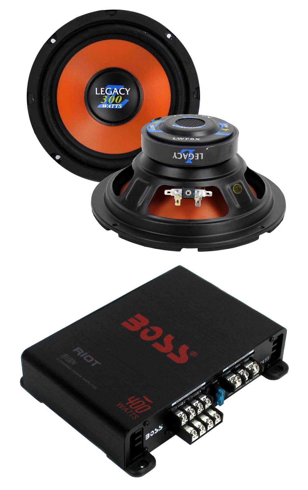 2) New Legacy LWF8X 8" 600W Car Subwoofers + Boss R1004 400W 4-Channel Amplifier