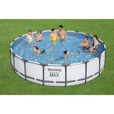 Bestway Round Steel Frame Above Ground Pool w/ Cleaning Accessories, 18 x 4 Feet