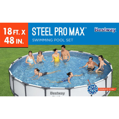 Bestway 18 Ft x 48 Inch Steel Pro Round Frame Above Ground Pool Set with Skimmer