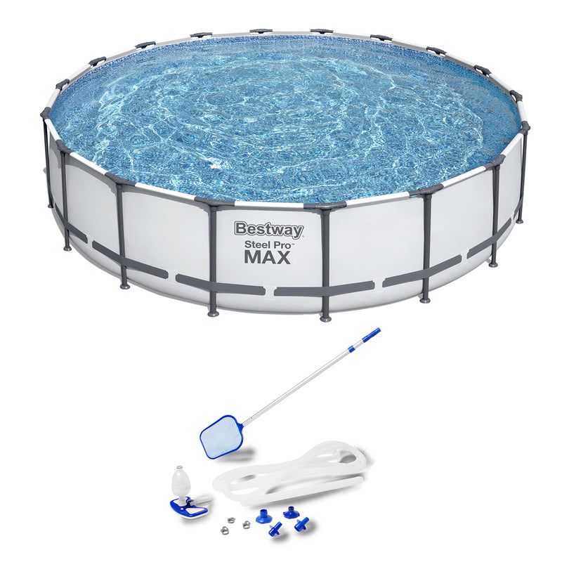 Bestway 18ft x 48in Steel Pro Round Frame Above Ground Pool Set with Accessories