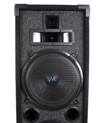 2) VM Audio VAS4212P 3600W 4-Way Dual 12" DJ Loud Speakers + Cables & Tripods