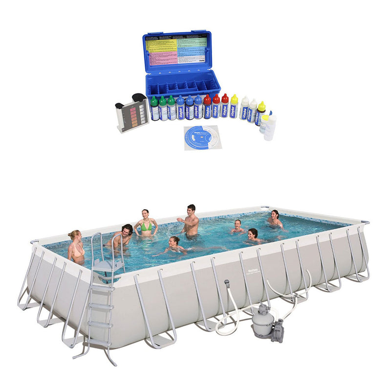 Bestway 24ft x 12ft x 52in Rectangular Frame Family Swimming Pool & Test Kit