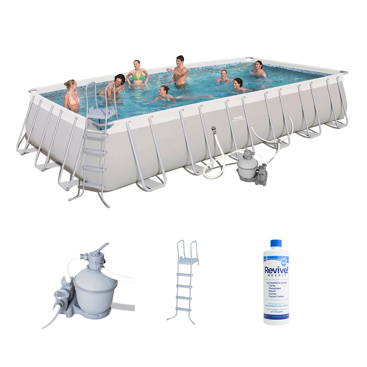 Bestway 24' x 12' x 52" Power Steel Rectangular Above Ground Swimming Pool Set - VMInnovations