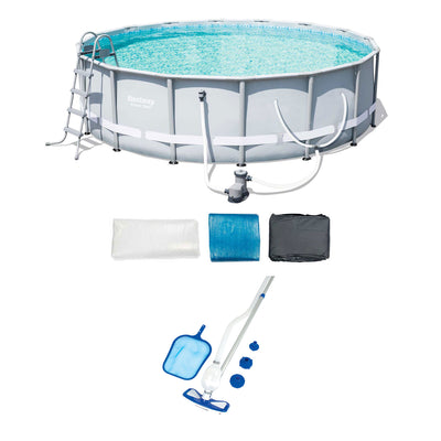Bestway 16-Foot Steel Frame Pool Set and Cleaning & Maintenance Accessories Kit