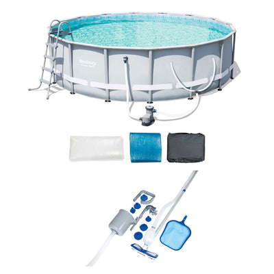 Bestway 16ft x 48in Steel Pro Frame Pool Set w/ Pool Vacuum & Maintenance Kit