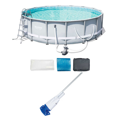 Bestway 16-Foot Steel Frame Pool Set + Aqua Powercell Handheld Pool Vacuum