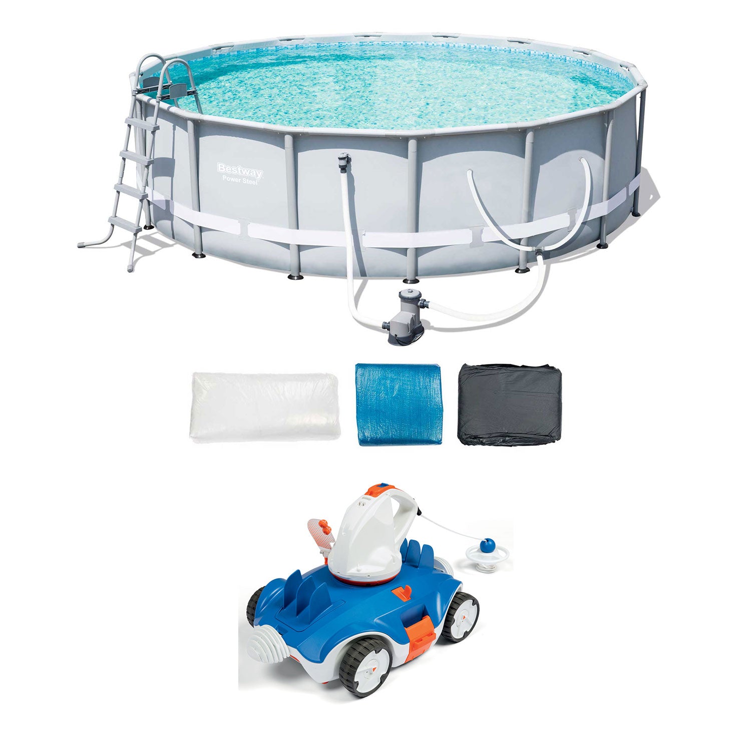 Bestway 16-Foot Frame Pool Set + Aquatronix Autonomous Pool Cleaning Robot