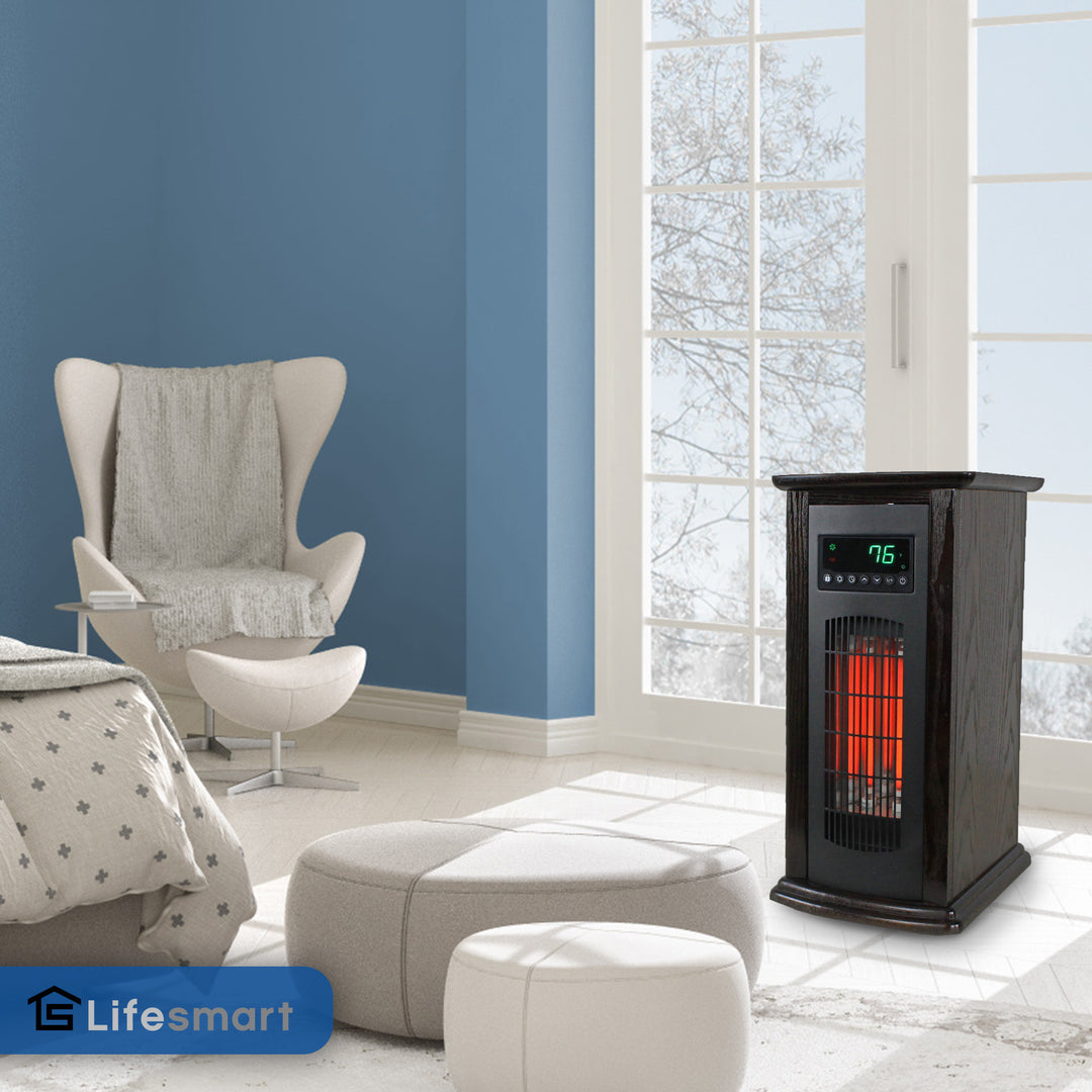 LifeSmart LifePro 1500W Infrared Quartz Indoor Tower Space Heater, Black (2 Pk)