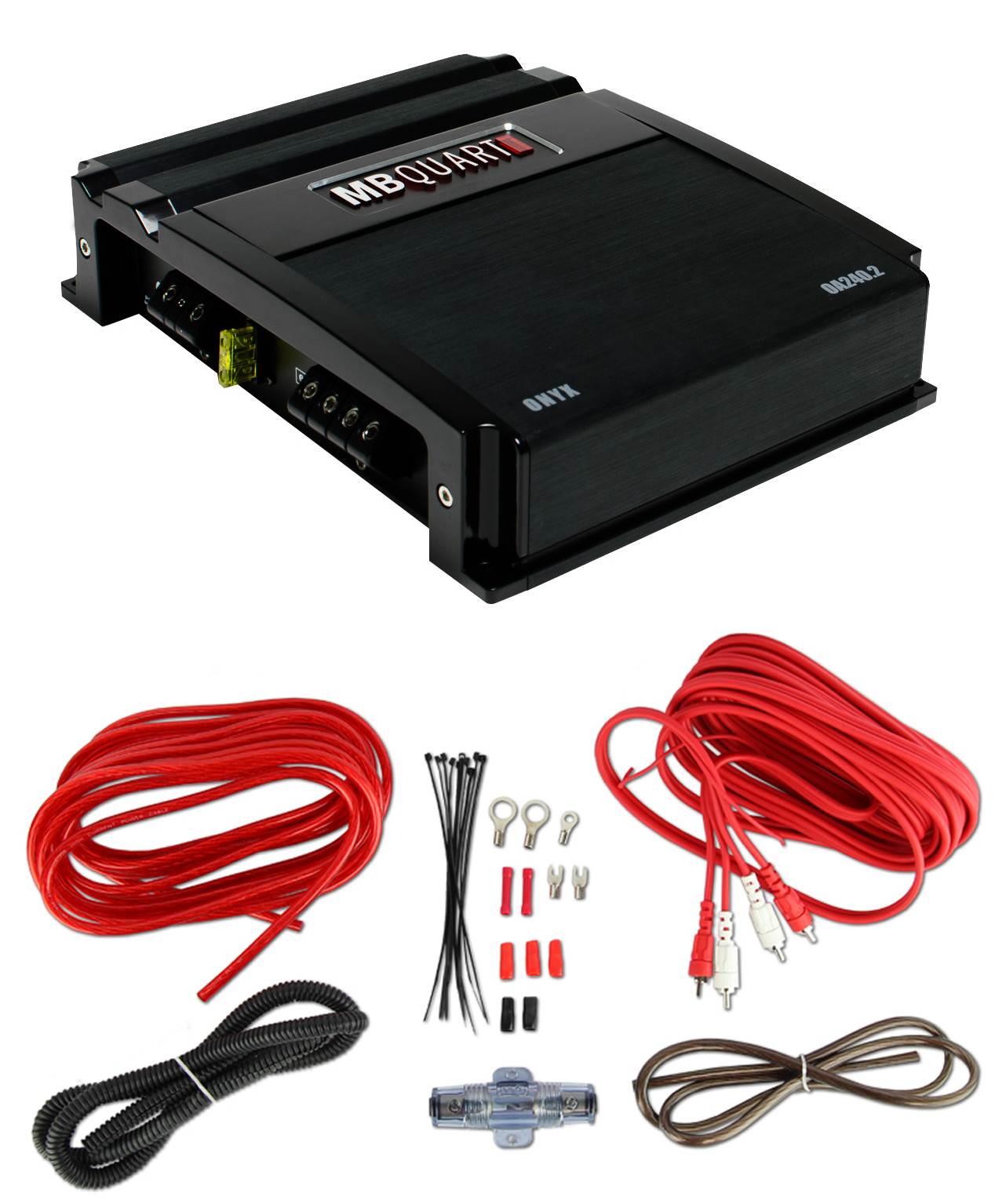 New MB Quart OA240.2 240 Watt 2-Channel Car Audio Amplifier Stereo+8 Ga Amp Kit