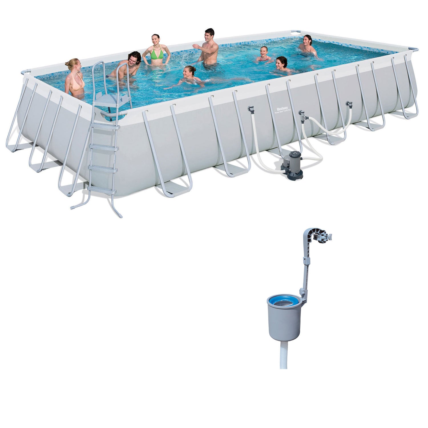 Bestway 24' x 12' x 52" Power Steel Frame Pool & Surface Skimmer Debris Cleaner