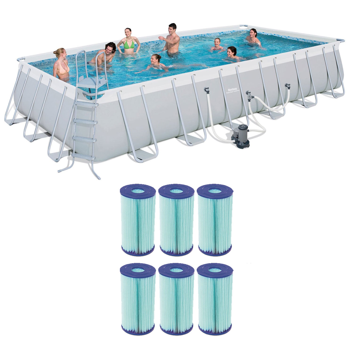 Bestway 24' x 12' x 52" Above Ground Pool +  Type IV/B Cartridges (6 Pack)