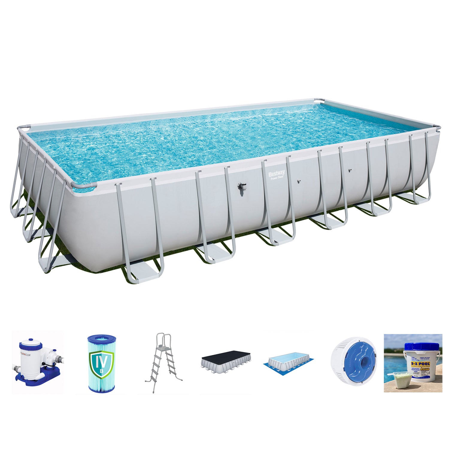 Bestway 56542E 24' x 12' x 52" Power Steel Frame Above Ground Swimming Pool Set - VMInnovations