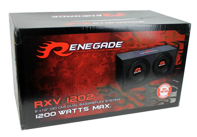 Renegade RXV1202 12" 1200 Watt Dual Subwoofer with Enclosure, Pair (For Parts)