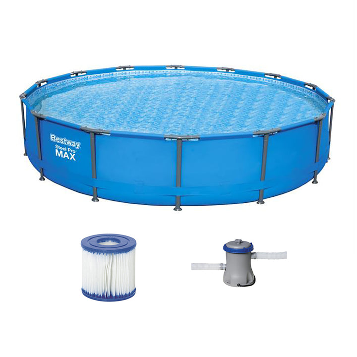 Bestway Round 14 Foot Steel Pro MAX Above Ground Pool w/ Filter Pump (Open Box) - VMInnovations