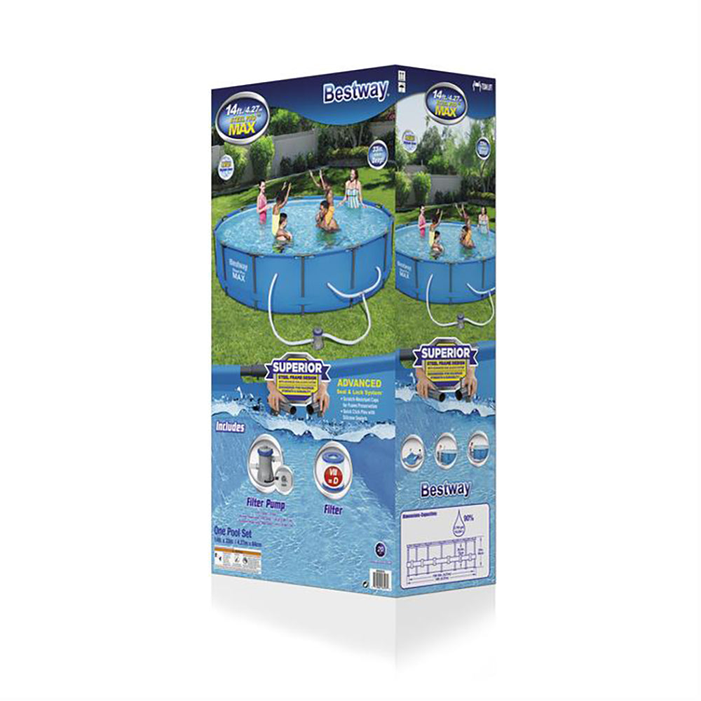 Bestway Round 14 Foot Steel Pro MAX Above Ground Pool w/ Filter Pump (Open Box) - VMInnovations