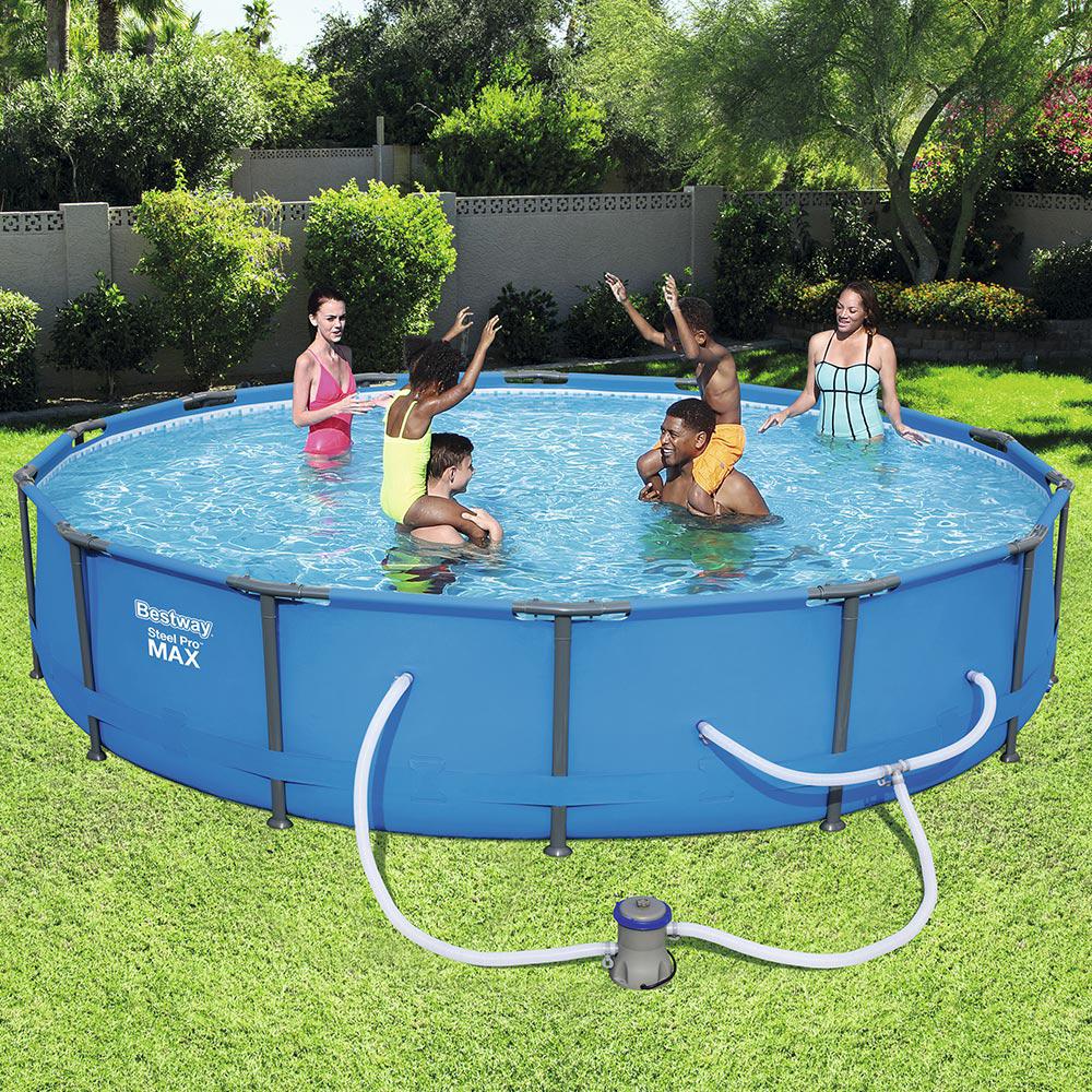 Bestway Round 14 Foot Steel Pro MAX Above Ground Pool w/ Filter Pump (Open Box) - VMInnovations