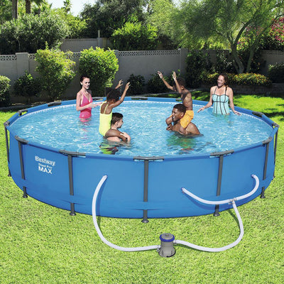 Bestway Round 14 Foot Steel Pro MAX Above Ground Pool w/ Filter Pump (Open Box) - VMInnovations