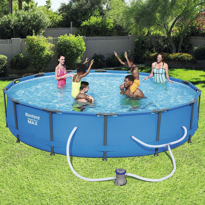 Bestway Round 14 Foot Steel Pro MAX Above Ground Pool w/ Filter Pump (Open Box) - VMInnovations