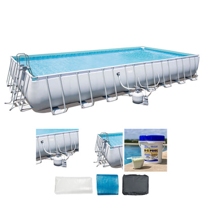 Bestway 56625E Power Steel 31ft x 16ft x 52in Rectangular Above Ground Pool Set