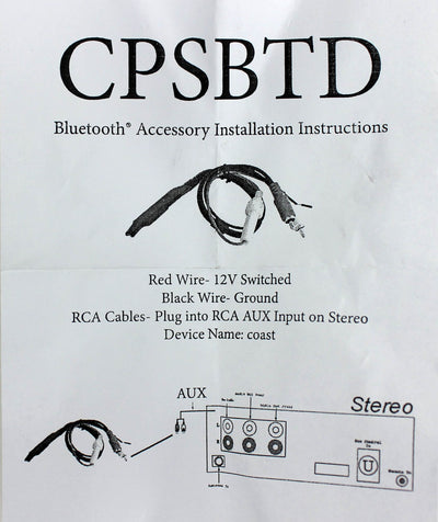 CPSBTD Add-On Bluetooth 12V Dongle RCA/AUX Input Car Receiver (Open Box)