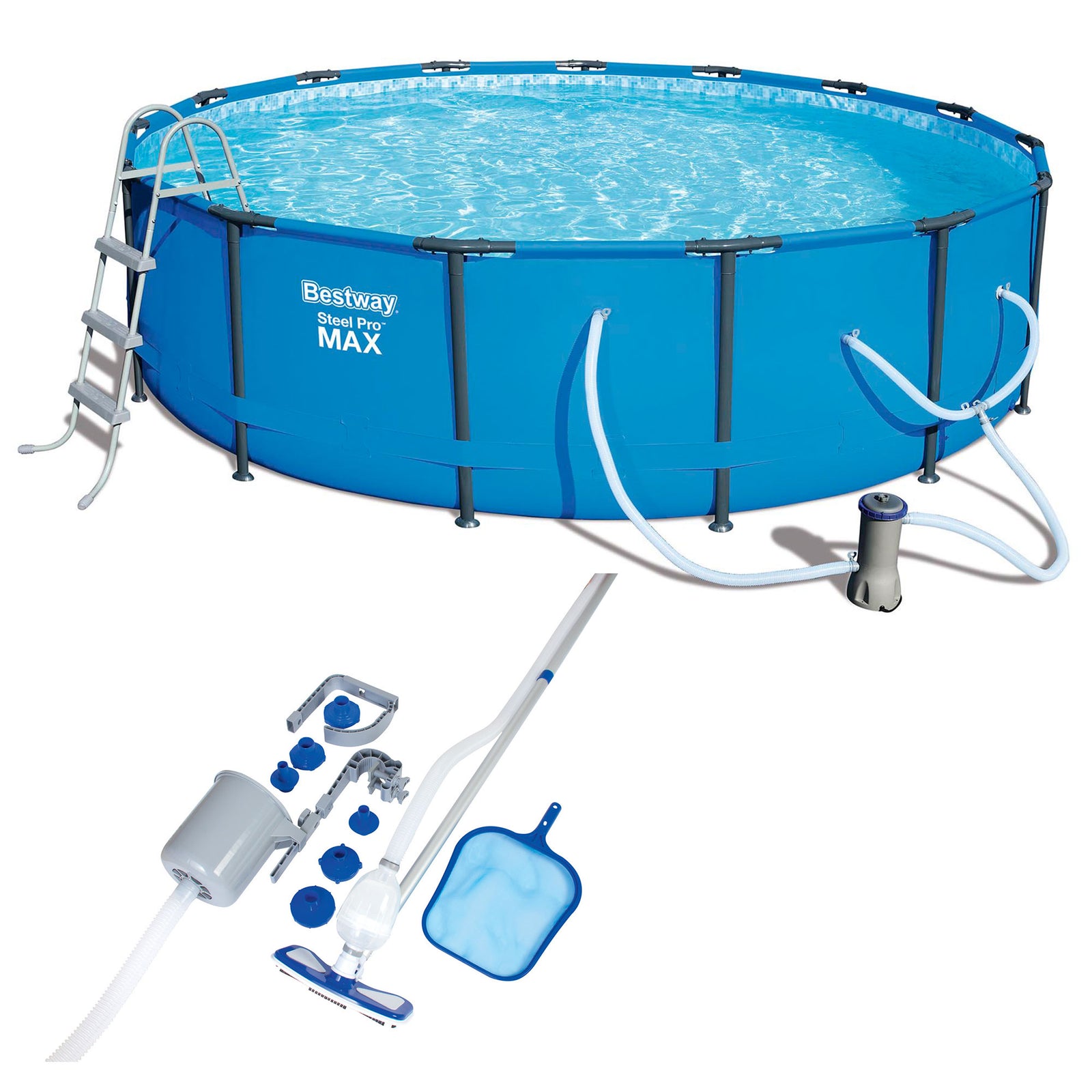 Bestway 15ft x 42in Steel Pro Max Round Frame Above Ground Pool with Accessories - VMInnovations