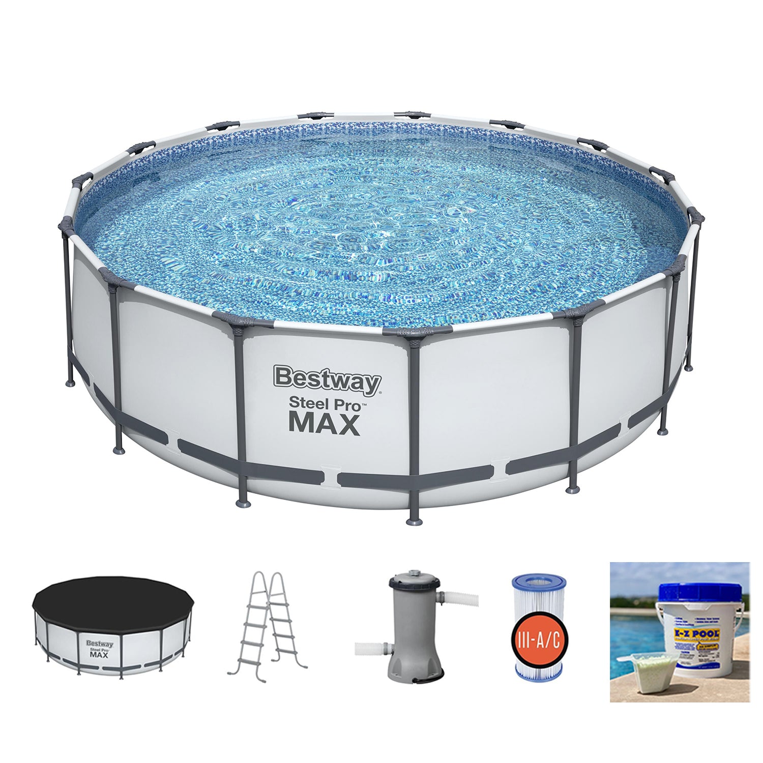 Bestway 15' x 48" Steel Pro Swimming Pool and E-Z Pool Weekly Treatment, 10 Lbs - VMInnovations
