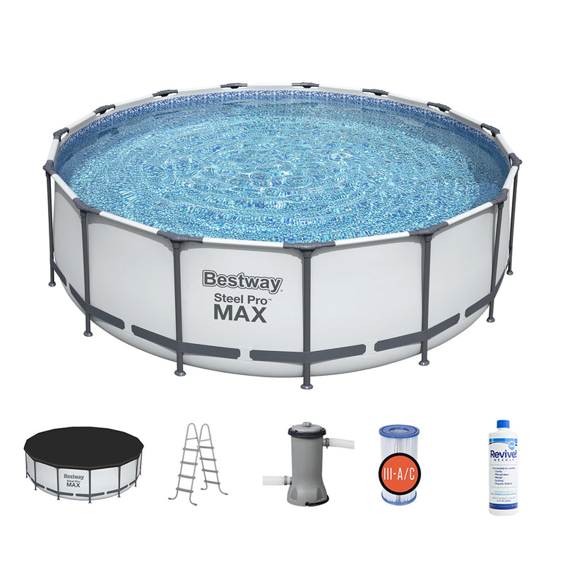 Bestway 15 Foot Steel Pro Max Above Ground Pool and API Revive! 32 Oz Clarifier