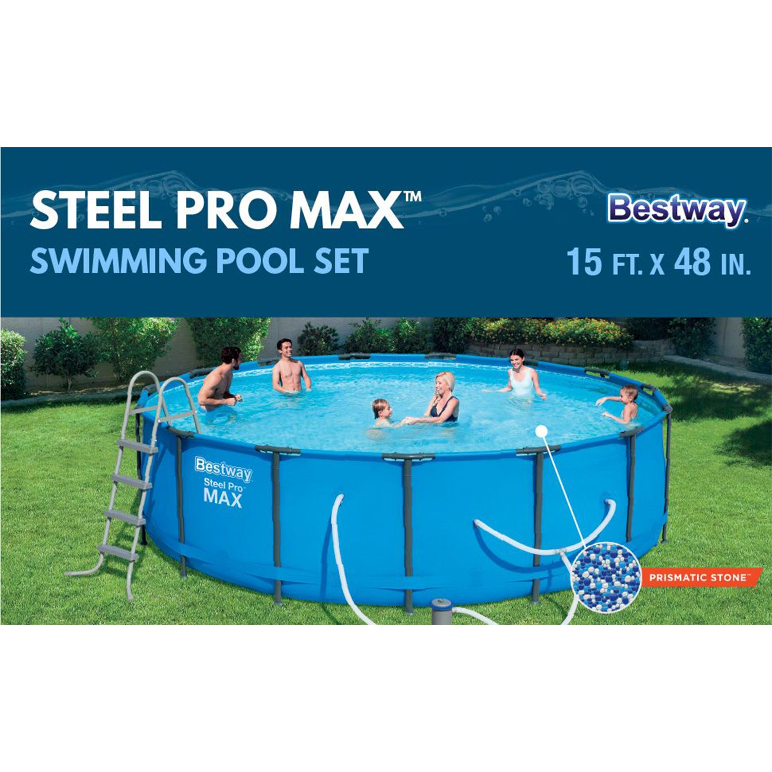 Bestway 15ft x 48in Steel Pro Max Round Frame Above Ground Swimming Pool Set - VMInnovations