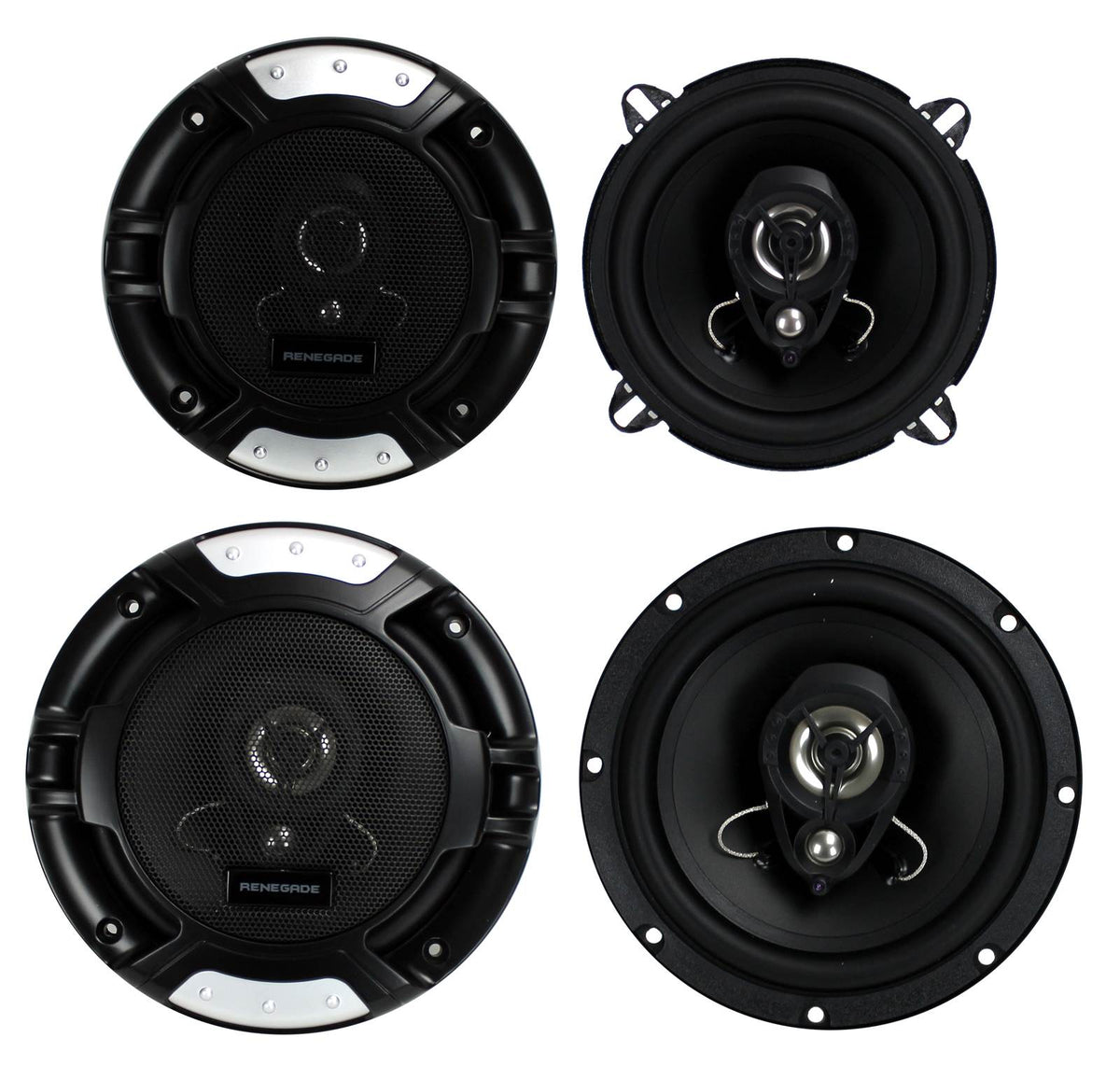 2) Renegade RX52 5.25" 160 Watt + 2) RX62 6.5" 200 Watt 3-Way Car Audio Speakers