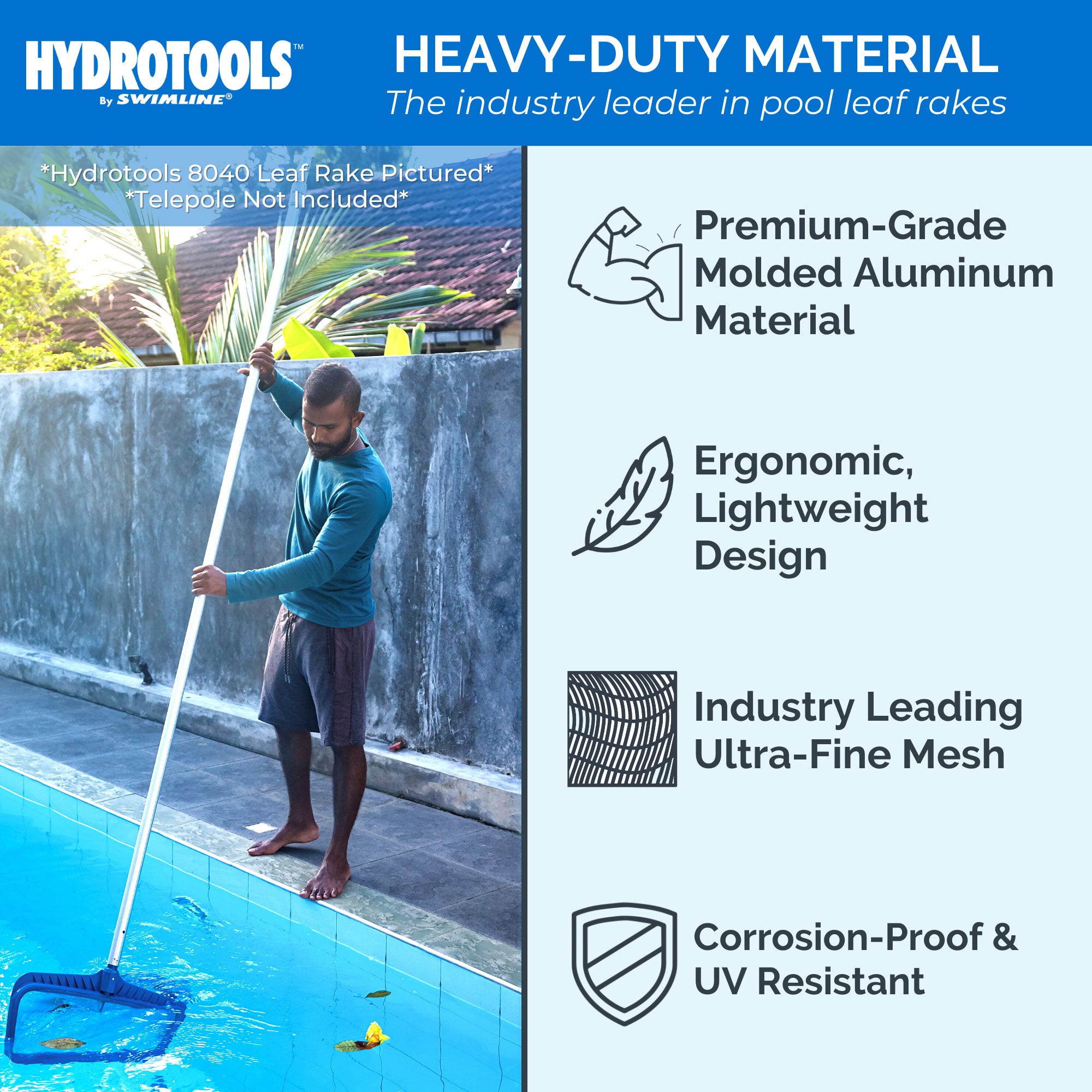 Swimline 8033 Hydrotools Aluminum Deep Bag Swimming Pool Rake Leaf Skimmer Net - VMInnovations