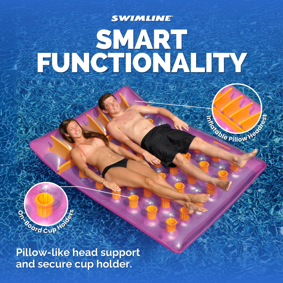 Swimline 9036 2-Person Inflatable Floating Air Mattress Pool Lounger, Purple - VMInnovations