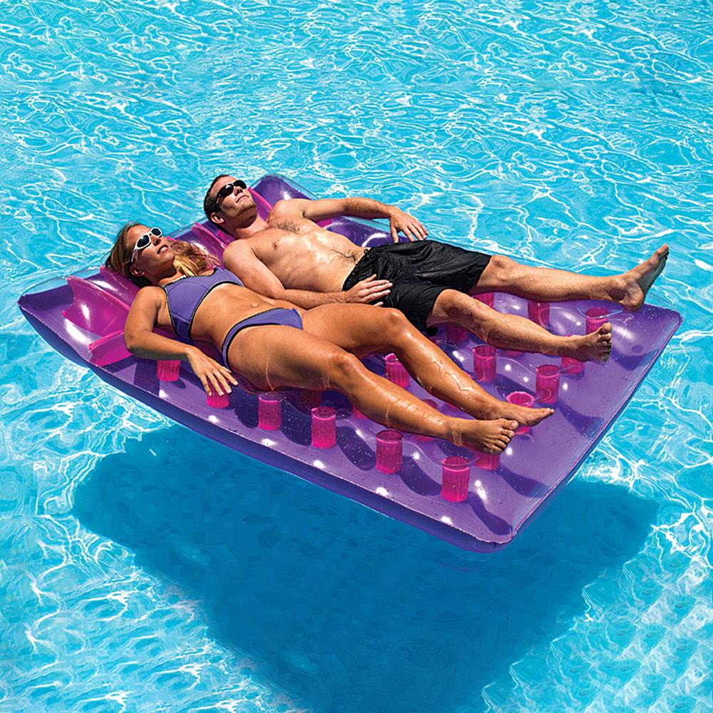 Swimline 2-Person Pool Float Mattress Lounger, Purple & 12 Volt Electric Pump - VMInnovations