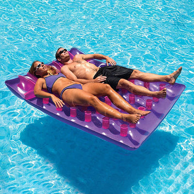 Swimline 2-Person Pool Float Mattress Lounger, Purple & 12 Volt Electric Pump - VMInnovations