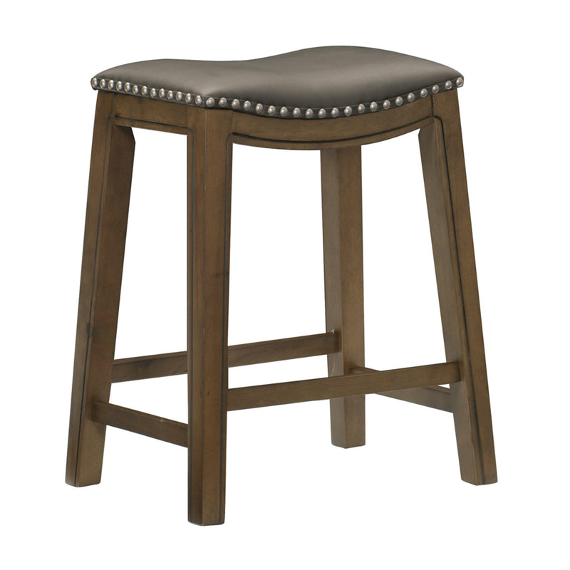 Homelegance 24" Counter Height Wooden Bar Stool Saddle Seat Barstool, Gray Brown