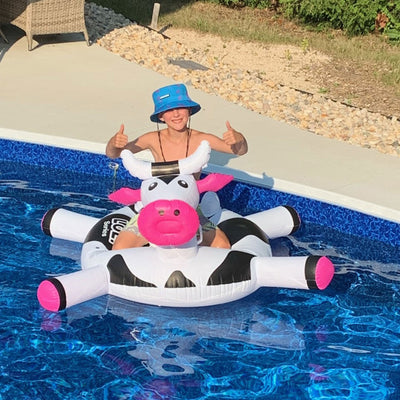 Swimline 90268 Swimming Pool Kids Rideable Inflatable Cow Toy w/ Electric Pump