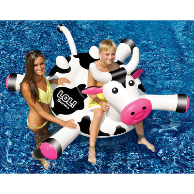 Swimline 90268 Swimming Pool Kids Rideable Cow Inflatable Toy w/ Electric Pump - VMInnovations